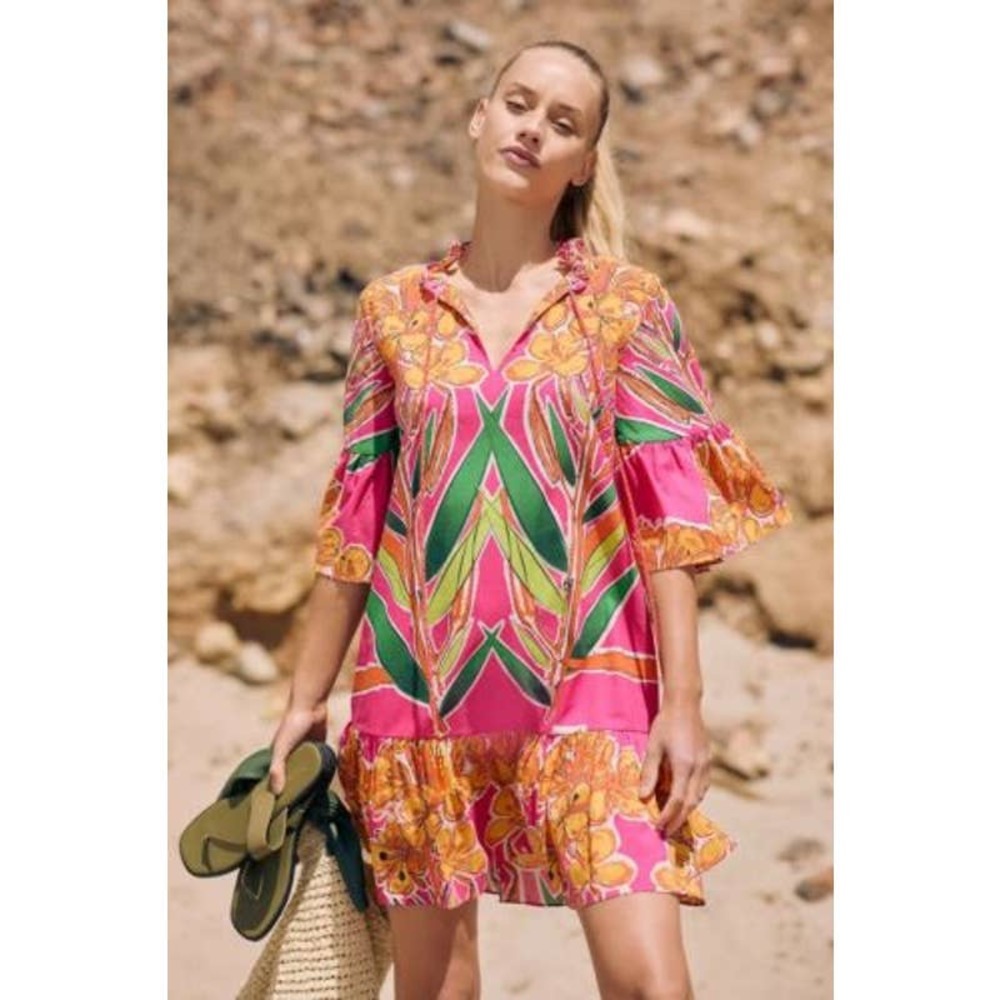 ANTHROPOLOGIE ROOPA PEMMARAJU TROPICAL BEADED CAFTAN FLORAL DRESS SMALL